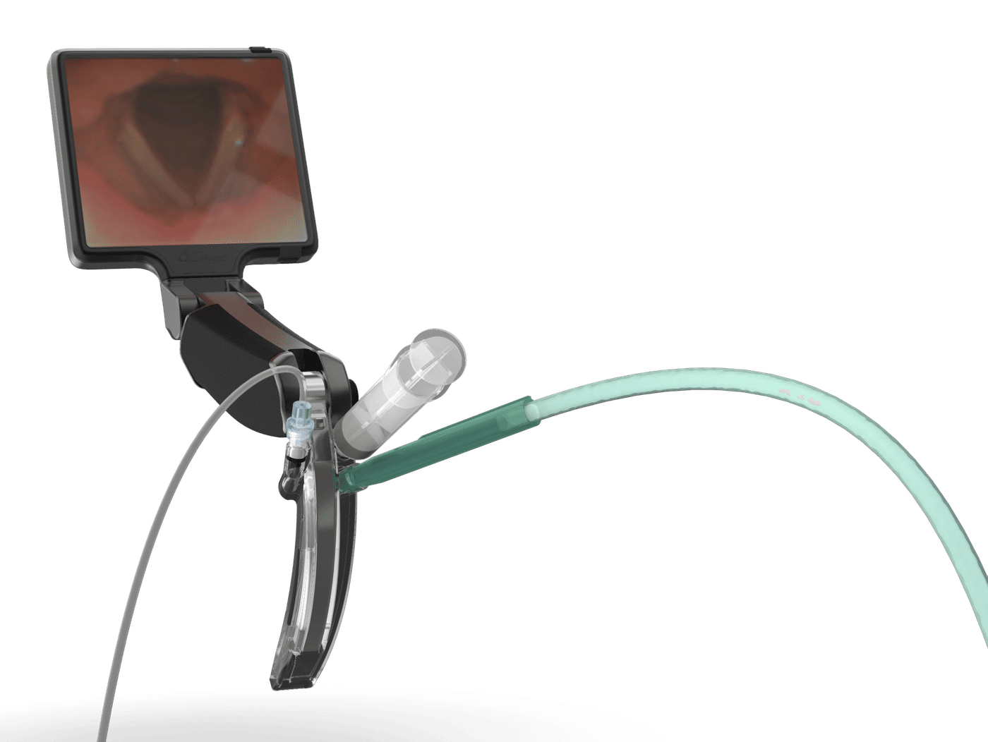 Suction line, syringe and oxygen line all connected to the blade at once.
